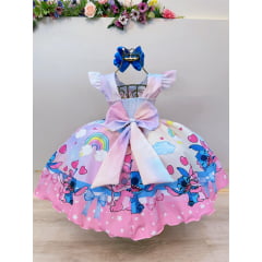Vestido Infantil Lilo Stitch e Angel Apaixonados Colorido