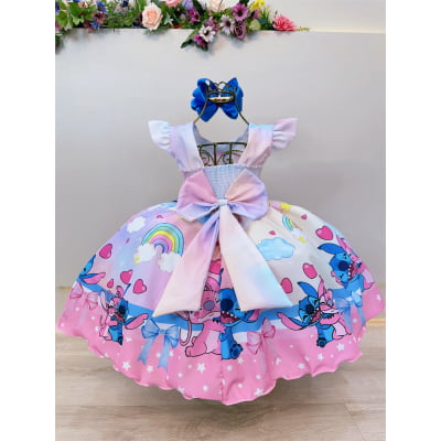 Vestido Infantil Lilo Stitch e Angel Apaixonados Colorido