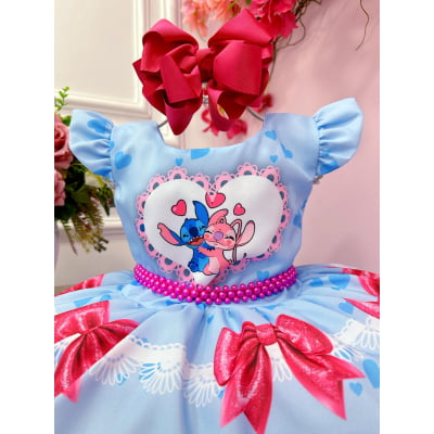 Vestido Infantil Lilo Stitch e Angel Azul Festas