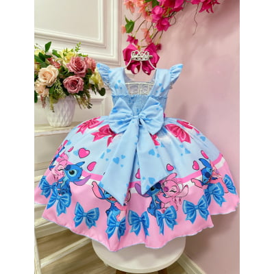 Vestido Infantil Lilo Stitch e Angel Azul Festas
