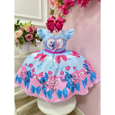Vestido Infantil Lilo Stitch e Angel Azul Festas