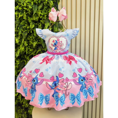 Vestido Infantil Lilo Stitch e Angel Azul Festas