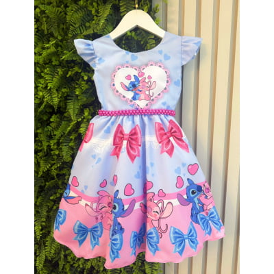 Vestido Infantil Lilo Stitch e Angel Azul Festas