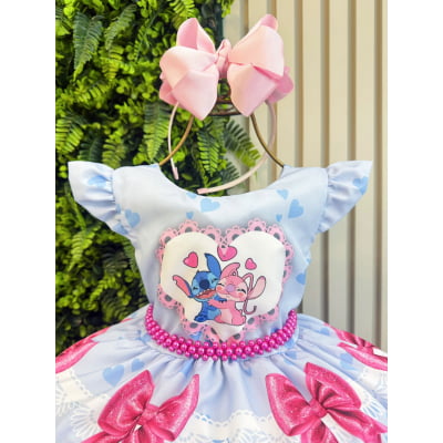 Vestido Infantil Lilo Stitch e Angel Azul Festas