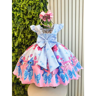 Vestido Infantil Lilo Stitch e Angel Azul Festas