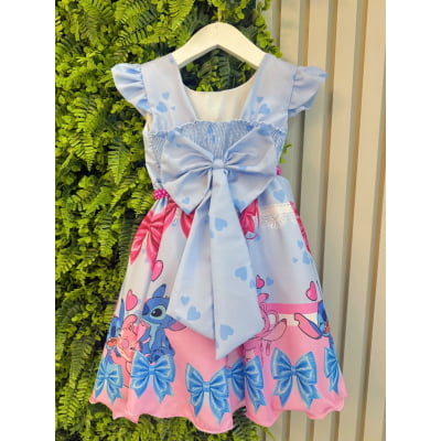 Vestido Infantil Lilo Stitch e Angel Azul Festas