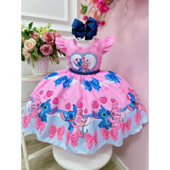 Vestido Infantil Lilo Stitch e Angel Rosa Festas
