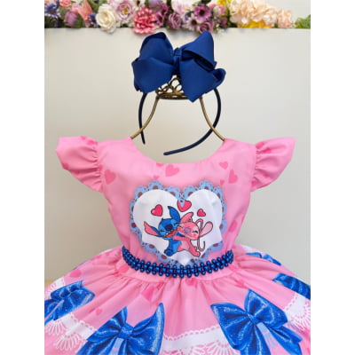Vestido Infantil Lilo Stitch e Angel Rosa Festas