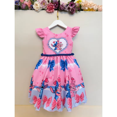 Vestido Infantil Lilo Stitch e Angel Rosa Festas