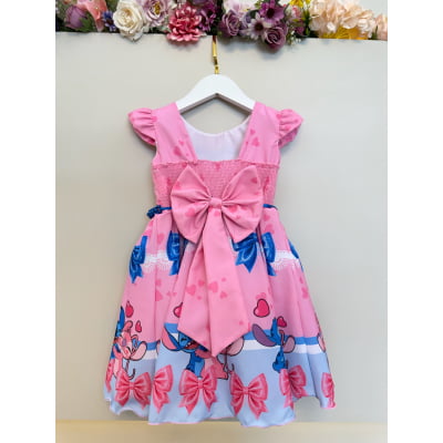 Vestido Infantil Lilo Stitch e Angel Rosa Festas
