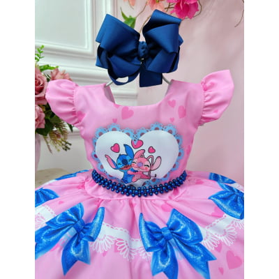 Vestido Infantil Lilo Stitch e Angel Rosa Festas