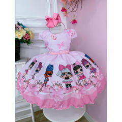 Vestido Infantil Lol Rosa Flores e Cinto de Pérolas Luxo