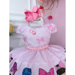 Vestido Infantil Lol Rosa Flores e Cinto de Pérolas Luxo