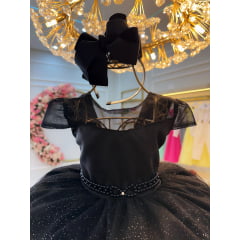 Vestido Infantil Preto Wandinha Saia C/ Glitter Festas