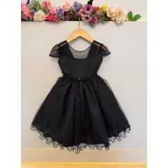 Vestido Infantil Preto Wandinha Saia C/ Glitter Festas