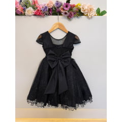 Vestido Infantil Preto Wandinha Saia C/ Glitter Festas