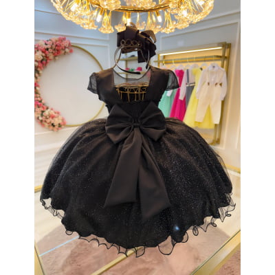 Vestido Infantil Preto Wandinha Saia C/ Glitter Festas
