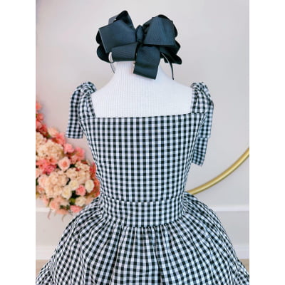 Vestido Infantil Primavera Verão Xadrez Preto e Branco
