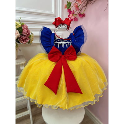 Vestido Infantil Princesa Branca de Neve C/ Babados Strass