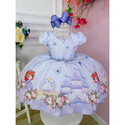 Vestido Infantil Princesa Sofia Jardim das Borboletas Pérola