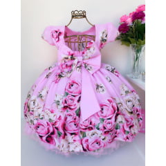 Vestido Infantil Rosa Floral Aniversário Casamento Festas