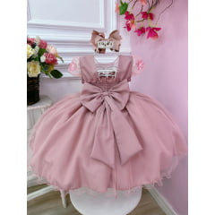 Vestido Infantil Rose C/ Aplique Flores Borboletas e Pérolas