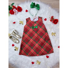 Vestido Infantil Trapézio Vermelho Xadrez Natal Festas