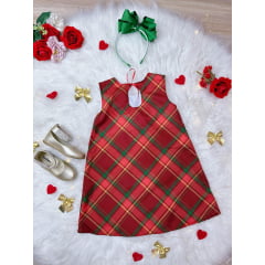 Vestido Infantil Trapézio Vermelho Xadrez Natal Festas