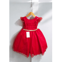 Vestido Infantil Vermelho Busto Plissado Saia Organza Festas