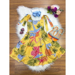 Vestido Infantil Casual Primavera Amarelo Florido Colorido