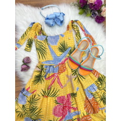 Vestido Infantil Casual Primavera Amarelo Florido Colorido