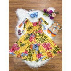 Vestido Infantil Casual Primavera Amarelo Florido Colorido