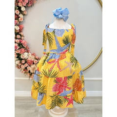 Vestido Infantil Casual Primavera Amarelo Florido Colorido