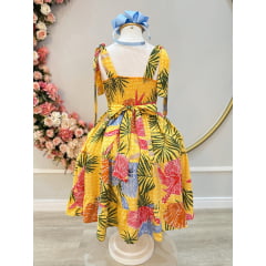 Vestido Infantil Casual Primavera Amarelo Florido Colorido