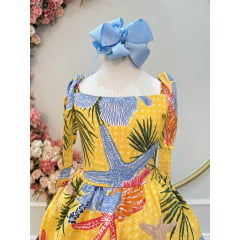 Vestido Infantil Casual Primavera Amarelo Florido Colorido