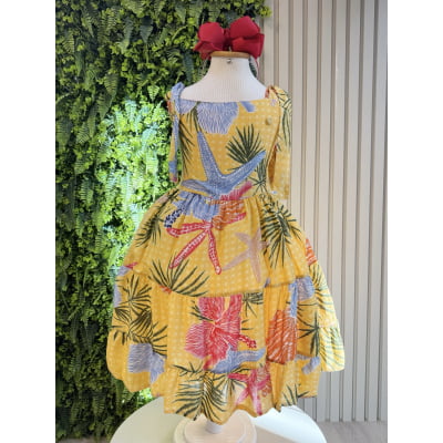 Vestido Infantil Casual Primavera Amarelo Florido Colorido