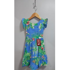 Vestido Infantil Casual Primavera Azul Florido Colorido