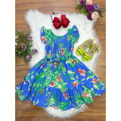 Vestido Infantil Casual Primavera Azul Florido Colorido