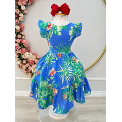 Vestido Infantil Casual Primavera Azul Florido Colorido