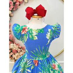 Vestido Infantil Casual Primavera Azul Florido Colorido