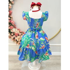 Vestido Infantil Casual Primavera Azul Florido Colorido