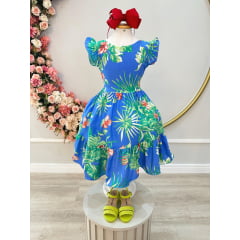 Vestido Infantil Casual Primavera Azul Florido Colorido