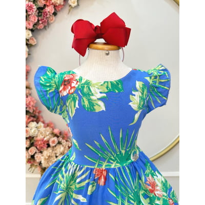 Vestido Infantil Casual Primavera Azul Florido Colorido