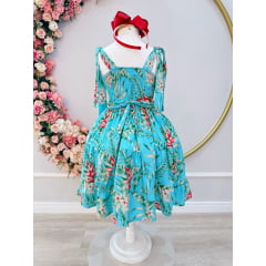 Vestido Infantil Casual Primavera Azul Florido Colorido Luxo