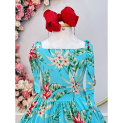 Vestido Infantil Casual Primavera Azul Florido Colorido Luxo