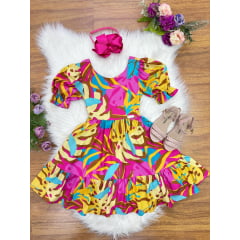 Vestido Infantil Casual Primavera Marsala Florido Colorido