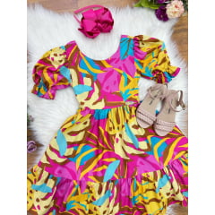 Vestido Infantil Casual Primavera Marsala Florido Colorido