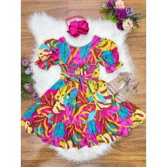 Vestido Infantil Casual Primavera Marsala Florido Colorido