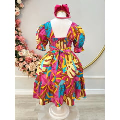 Vestido Infantil Casual Primavera Marsala Florido Colorido