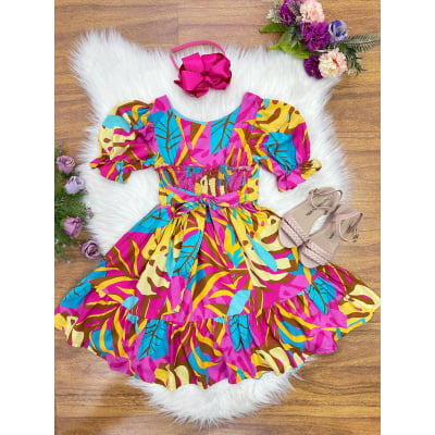 Vestido Infantil Casual Primavera Marsala Florido Colorido